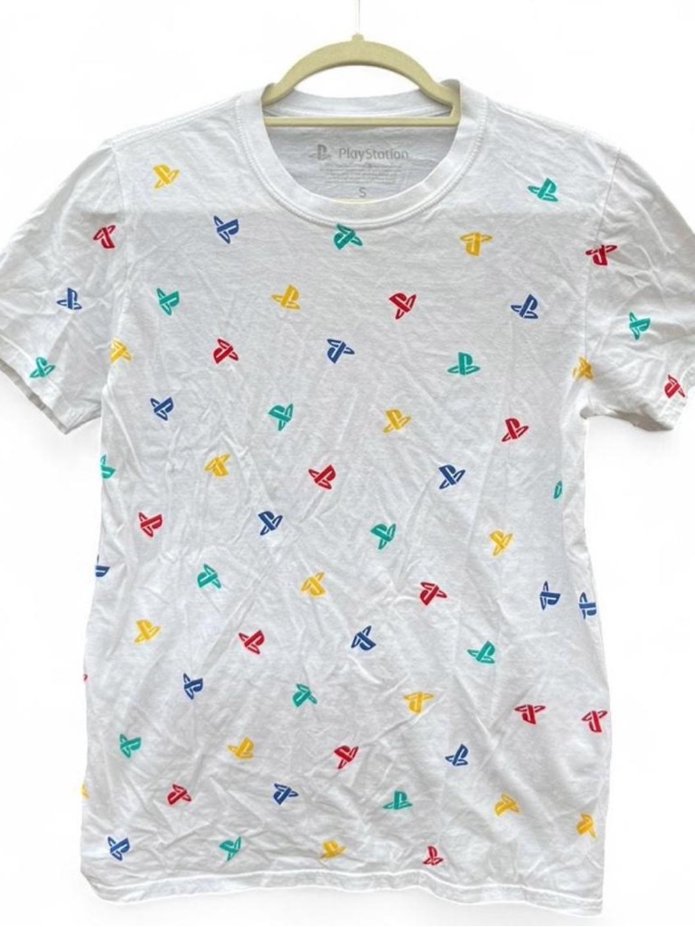 Sony White Short Sleeve Tee with Multicolor PlayStation Motifs